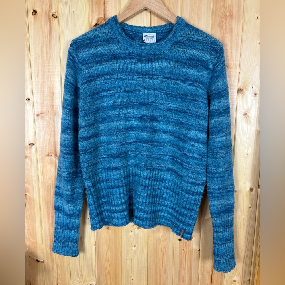 Columbia womens sweater Lg Blue Wool Blend Pullover Crewneck Y2K Coded Gorpcore